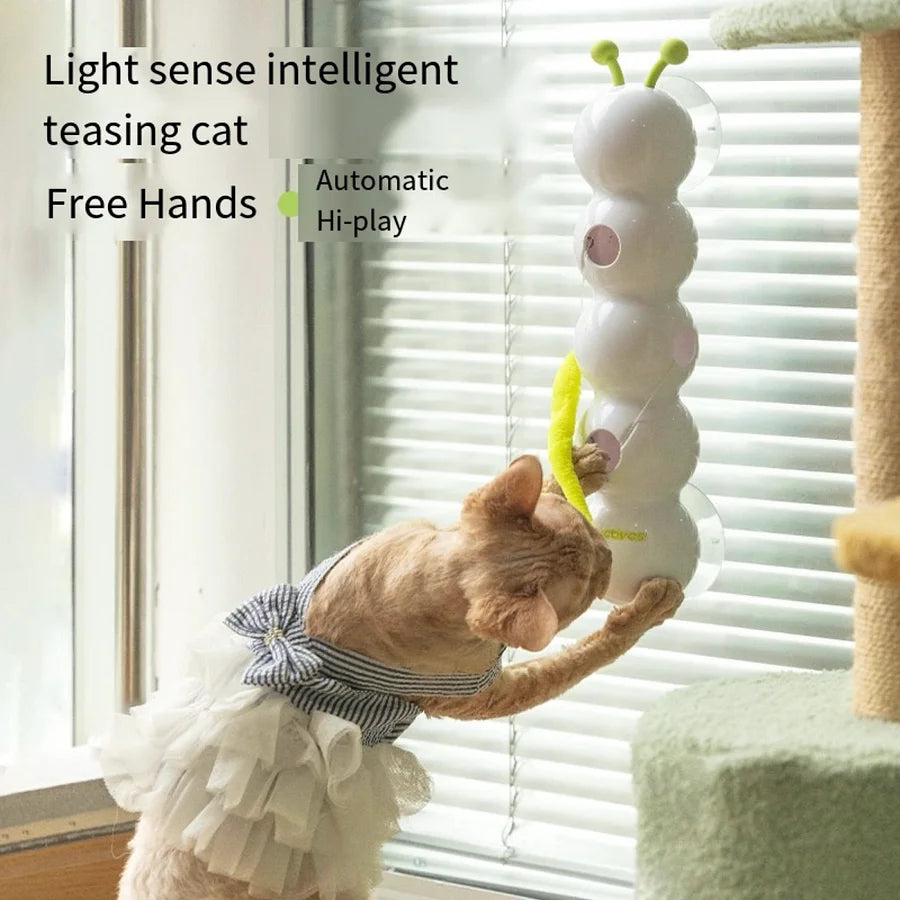 Smart Motion Cat Toy with Worm Design - Automatic Interactive Kitten Teaser with Feather | Self-Moving & Battery Operated
