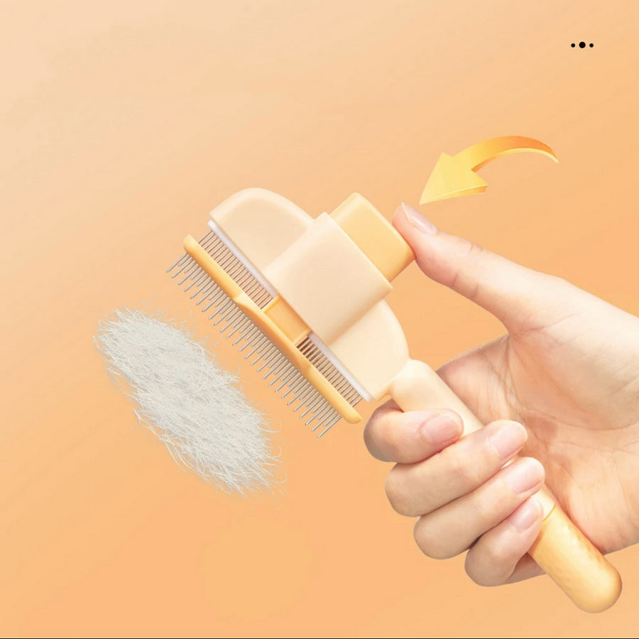 Cat Brush with Release Button, Built-in Stainless Steel
