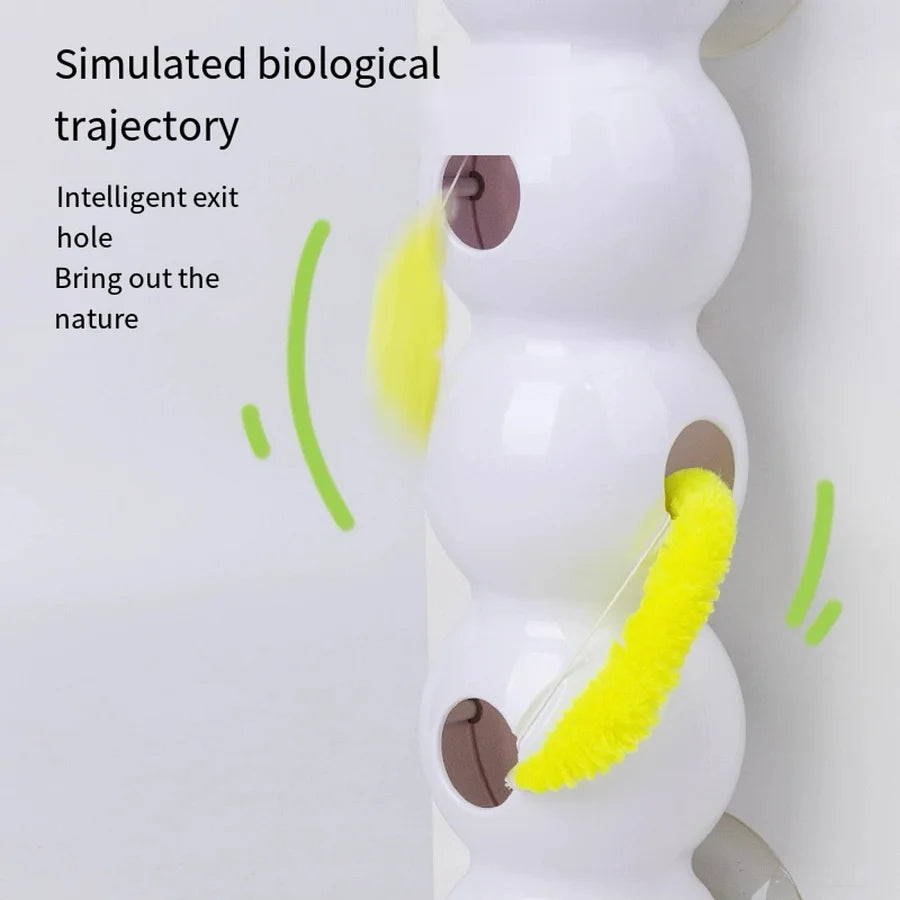 Smart Motion Cat Toy with Worm Design - Automatic Interactive Kitten Teaser with Feather | Self-Moving & Battery Operated
