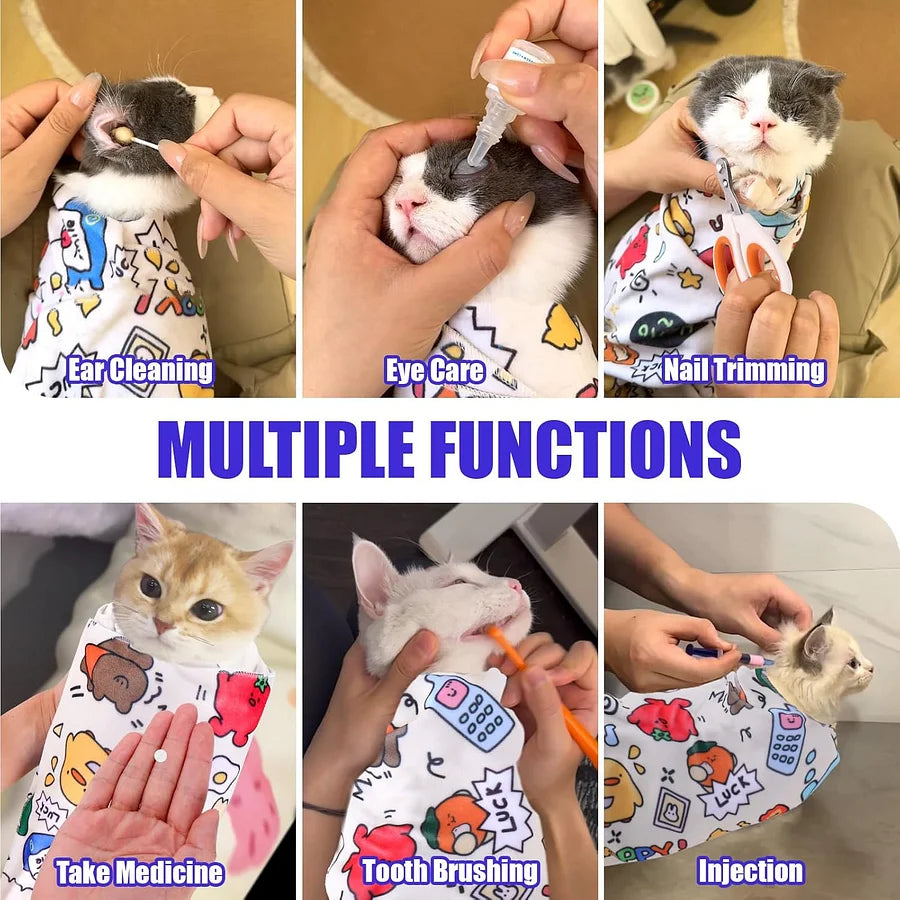 Self-Adherent Cat Grooming Wrap - Escape Proof Restraint for Nail Trimming & Ear Cleaning
