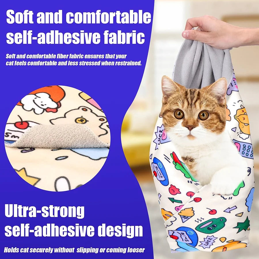 Self-Adherent Cat Grooming Wrap - Escape Proof Restraint for Nail Trimming & Ear Cleaning