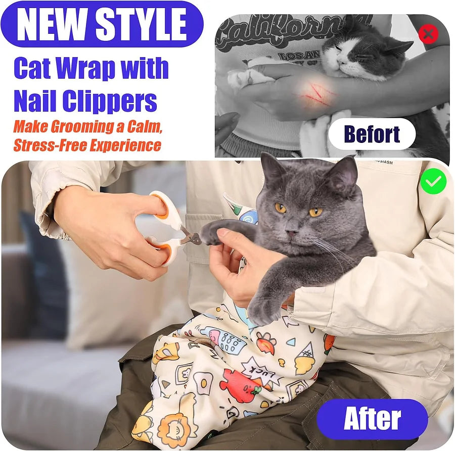 Self-Adherent Cat Grooming Wrap - Escape Proof Restraint for Nail Trimming & Ear Cleaning